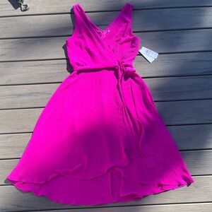 DKNY; Vibrant Pink; Bell Shape; Faux Wrap; Flutter Cocktail/Midi Dress; NWT; US6